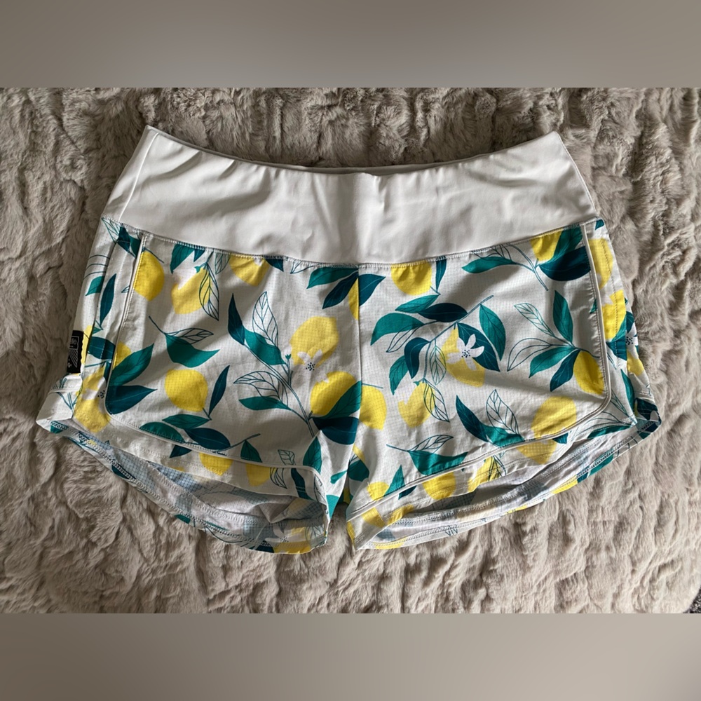 Oiselle Lemon Pattern Running Shorts no liner